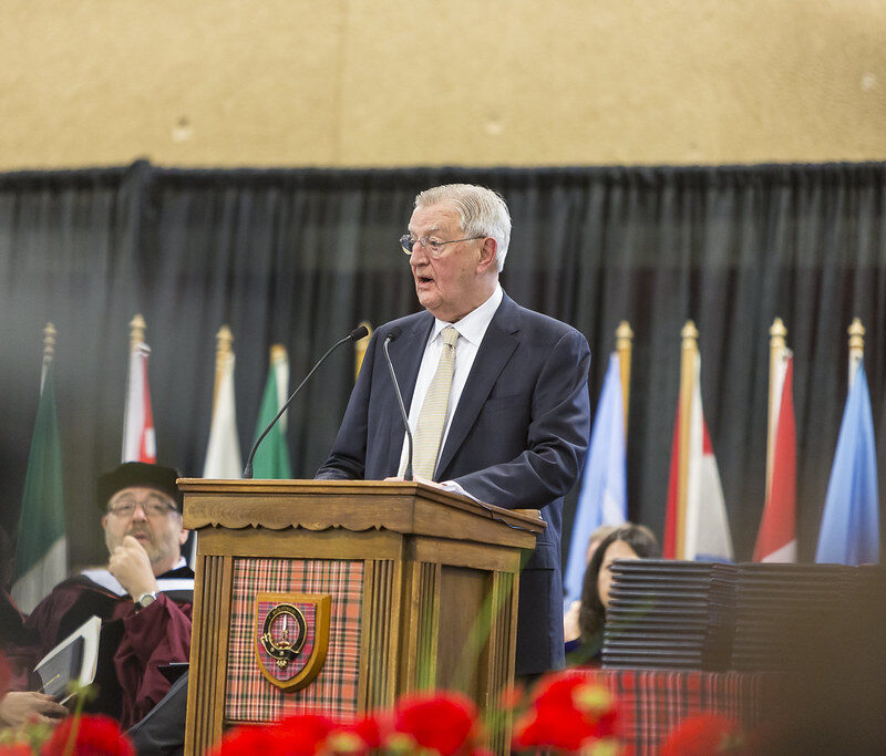 Walter Mondale at the podium at Commencement 2015
